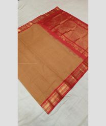 Lite Brown and Burgundy color gadwal cotton handloom saree with jari border design -GAWT0000302