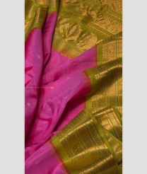 Neon Pink and Mehendi Green color gadwal pattu handloom saree with temple kuthu border design -GDWP0001763