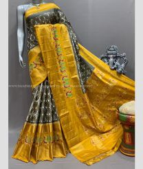 Grey and Golden Yellow color pochampally ikkat pure silk sarees with all over pochampally ikkat design -PIKP0037844