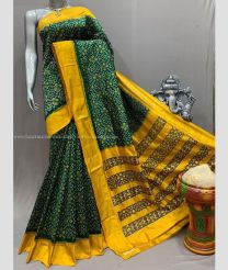 Forest Fall Green and Mango Yellow color pochampally ikkat pure silk sarees with all over pochampally ikkat design -PIKP0037871