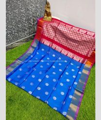 Red and Blue color Uppada Soft Silk handloom saree with all over silver buties design -UPSF0003688