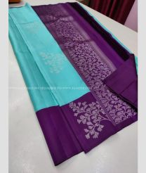 Blue Turquoise and Purple color kanchi pattu handloom saree with hand weaven saree with 2g jari traditional pattern design -KANP0011825