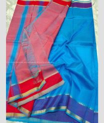 Blue and Red color venkatagiri pattu handloom saree with plain pattu saree design -VAGP0000468