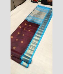 Dark Maroon and Lite Blue color gadwal pattu handloom saree with all over buties with kuttu border design -GDWP0000958