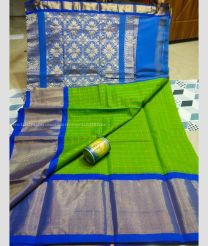Blue and Parrot Green color Chenderi silk handloom saree with all over checks with big border design -CNDP0015855