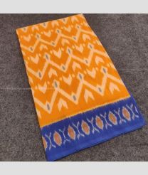 Mango Yellow and Blue color pochampally Ikkat cotton handloom saree with pochampalli design -PIKT0000479