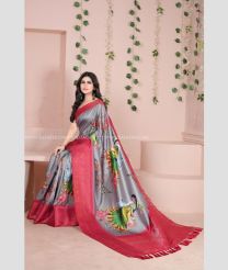 Grey and Red color Banarasi sarees with all over woven with jari design -BANS0011931