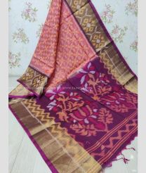 Pink and Plum Purple color Ikkat sico handloom saree with pochampalli ikkat design -IKSS0000313