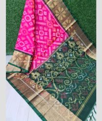 Light Pink and Dark Green color pochampally Ikkat cotton handloom saree with all over pochampally design saree -PIKT0000097