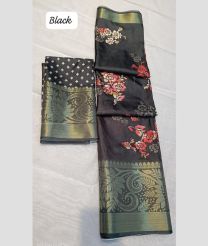 Grey color silk sarees with all over leriya flowers digital printed with jacquard border design -SILK0017437