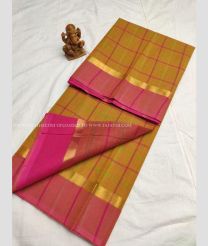 Brown and Pink color Uppada Cotton handloom saree with all over checks design -UPAT0004083