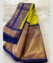 Parrot Green and Navy Blue color mangalagiri pattu handloom saree with kuppadam border design -MAGP0026556
