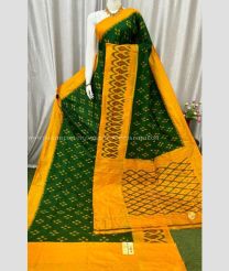 Pine Green and Mustard Yellow color pochampally ikkat pure silk handloom saree with all over ikkat design -PIKP0035712