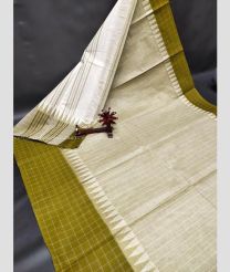 Olive and Cream color Uppada Cotton handloom saree with all over checks with temple and checks border design -UPAT0004740