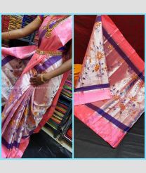 Cream Purple and Pink color Uppada Tissue handloom saree with printed design saree -UPPI0000182