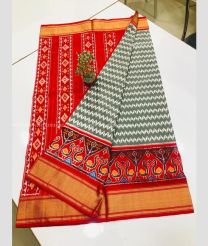 Red and Grey color pochampally ikkat pure silk handloom saree with pochampally ikkat design -PIKP0036115