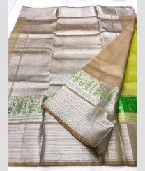 Acid Green and Lite Brown color venkatagiri pattu handloom saree with all over jari lines design -VAGP0000795