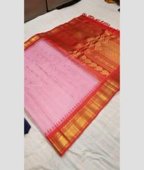 Rose Pink and Orange color gadwal sico handloom saree with all over jall checks and buties with temple kuttu border design -GAWI0000642