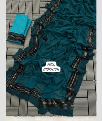 Teal and Blue Turquoise color Georgette sarees with velvet lace with siroski with cystal diamond design -GEOS0024133