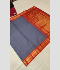 Bluish Grey and Red color gadwal cotton handloom saree with jari border design -GAWT0000291