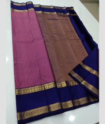 Dust Pink and Navy Blue color kanchi pattu handloom saree with all over button buties with unique pattern border design -KANP0013612