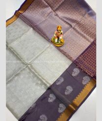 Silver and Dark Grey color mangalagiri pattu handloom saree with all over buties design -MAGP0026221