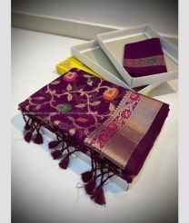 Magenta color Banarasi sarees with all over meenakari alfi flower and meena jall bities with meenakari border design -BANS0007884