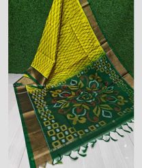 Acid Green and Pine Green color Ikkat sico handloom saree with all over ikkat design -IKSS0000356