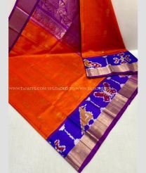 Orange and Purple color kuppadam pattu handloom saree with all over buties with pochampally border design -KUPP0083284