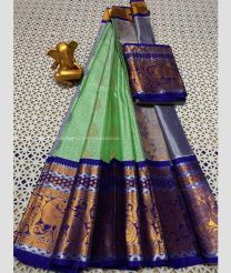 Aquamarine and Grey color mangalagiri pattu sarees with kanchi border design -MAGP0026936