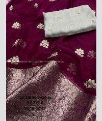 Maroon and Cream color Organza sarees with all over flower jari buties design -ORGS0003262