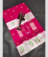 Pink color Uppada Cotton handloom saree with all over jari checks and buties printed design -UPAT0003997