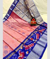 Copper Pink and Blue color Chenderi silk handloom saree with all over big buties and pochampally peacock border saree design -CNDP0005792