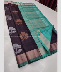 Brown and Aqua Blue color soft silk kanchipuram sarees with zari border design -KASS0000409