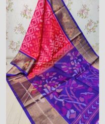 Pink and Purple Blue color Ikkat sico handloom saree with pochampalli ikkat design -IKSS0000287