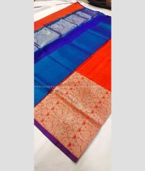 Royal Blue and Red color venkatagiri pattu handloom saree with big border saree design -VAGP0000452