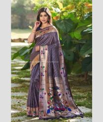 Navy Blue color paithani sarees with all over checks design -PTNS0004645