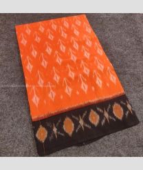 Orange and Black color pochampally Ikkat cotton handloom saree with pochampalli design -PIKT0000469