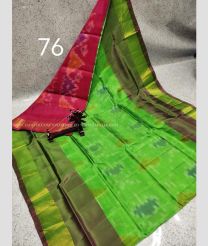 Parrot Green and Oak Brown color Uppada Soft Silk handloom saree with all over pochampalli ikkat design -UPSF0003669