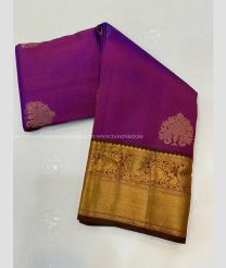 Magenta and Teal color kanchi pattu handloom saree with all over big buties design -KANP0013547
