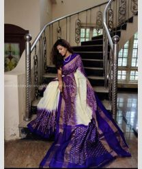 Cream and Navy Blue color pochampally ikkat pure silk handloom saree with pochampally ikkat design -PIKP0036783
