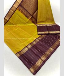 Mustard Yellow and Dark Maroon color kuppadam pattu sarees with kuppadam kanchi border design -KUPP0097193