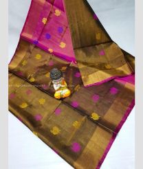 Brown and Pink color Uppada Tissue handloom saree with all over nakshtra buties design -UPPI0001681