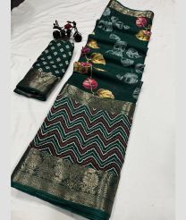 Forest Fall Green color silk sarees with all over printed with jacquard border design -SILK0017715