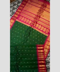 Pine Green and Magenta color gadwal pattu handloom saree with all over buties with temple kuthu interlock weaving system border design -GDWP0001593