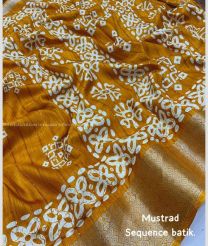 Golden Yellow and Cream color silk sarees with all over batik printed with sequence design -SILK0017457