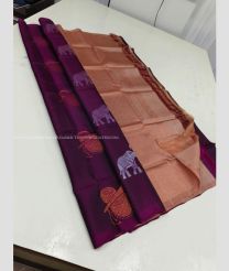 Magenta and Lite Peach color soft silk kanchipuram sarees with all over big buties design -KASS0001012