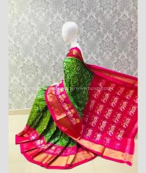 Green and Pink color pochampally ikkat pure silk handloom saree with pochampally ikkat design -PIKP0037164