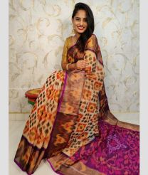 Cream and Purple color pochampally ikkat pure silk handloom saree with all over design with pochampalli border saree -PIKP0006172