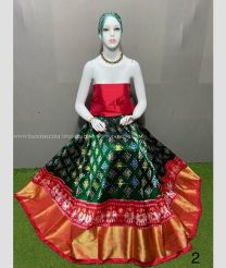 Forest Fall Green and Red color Ikkat Lehengas with pochampally ikkat design -IKPL0028691